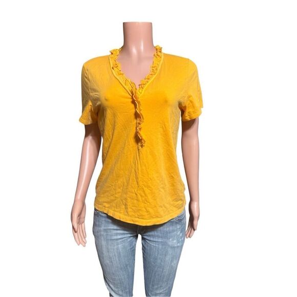 The territory ahead short sleeve ruffle yellow tank top M - Picture 5 of 7